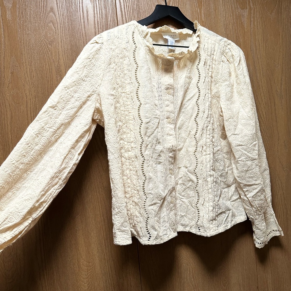Calypso St. Barth Elegant Cream Lace Blouse